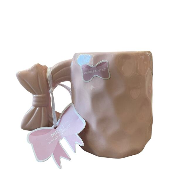 Market Finds Hand Painted Pink Bow Handle Ceramic Coffee Tea Mug Set of 2 NEW - Picture 9 of 13